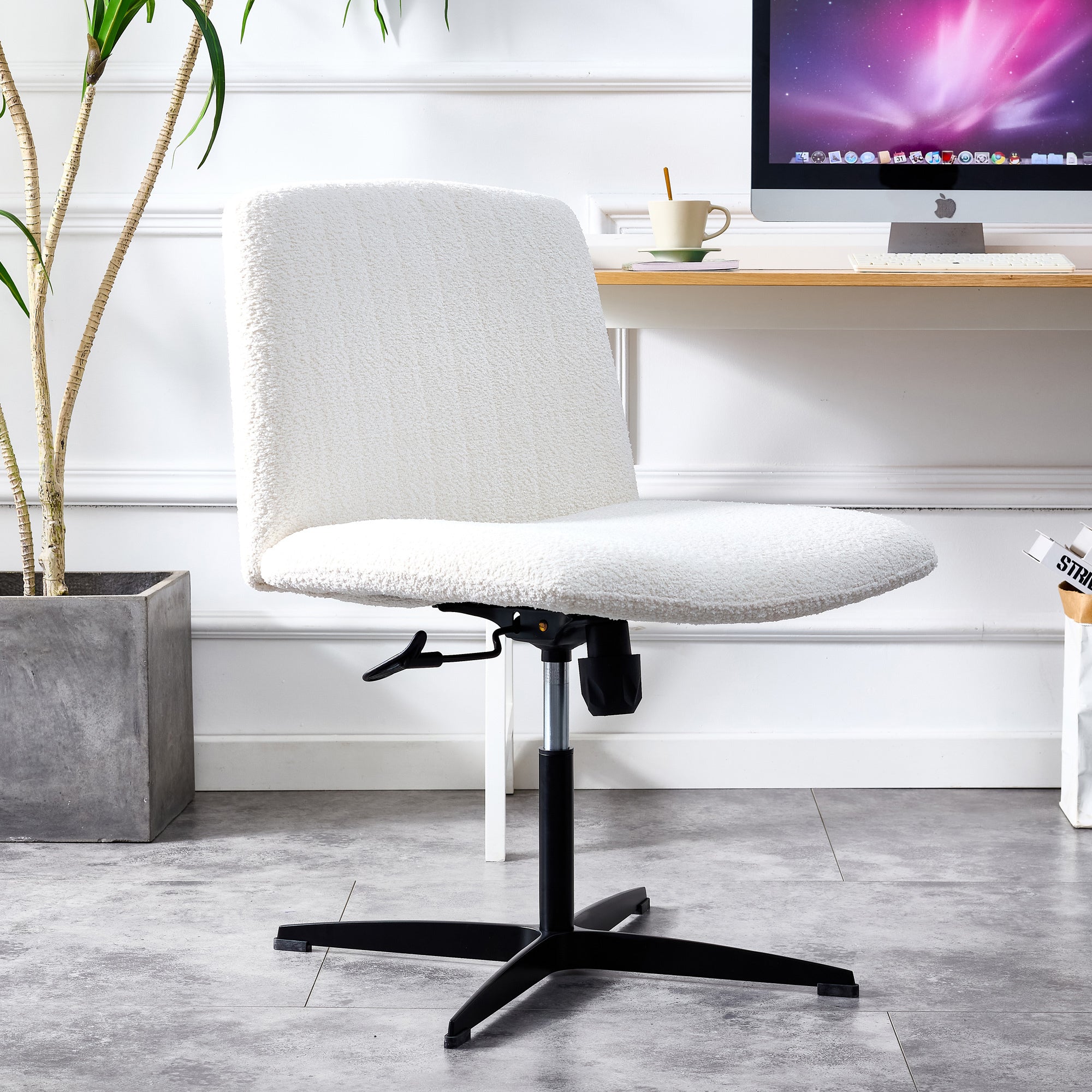 MAICOSY Swivel Home Office Desk Chairs Armless Adjustable 360 Velvet White Chair