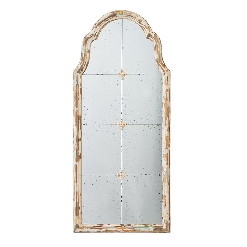 Large Cream & Gold Framed Wall Mirror, Wood Arched, 22" x 48"
