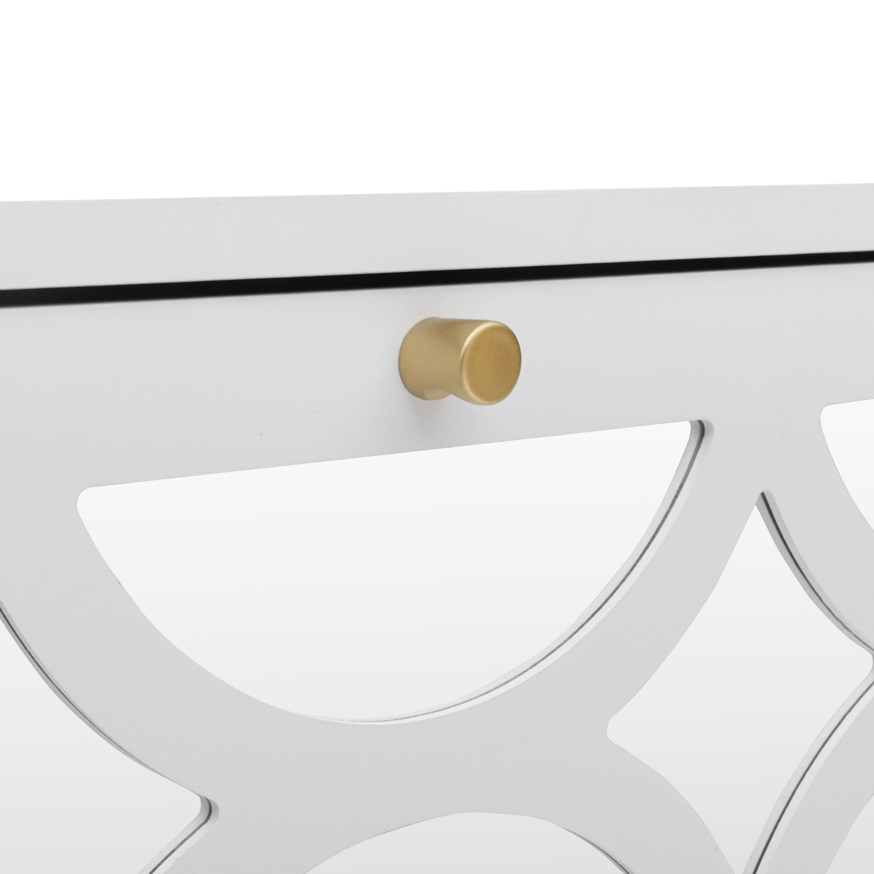 Small Bedside Table with 2 Drawers, White Mirrored Nightstand, with Gold Legs