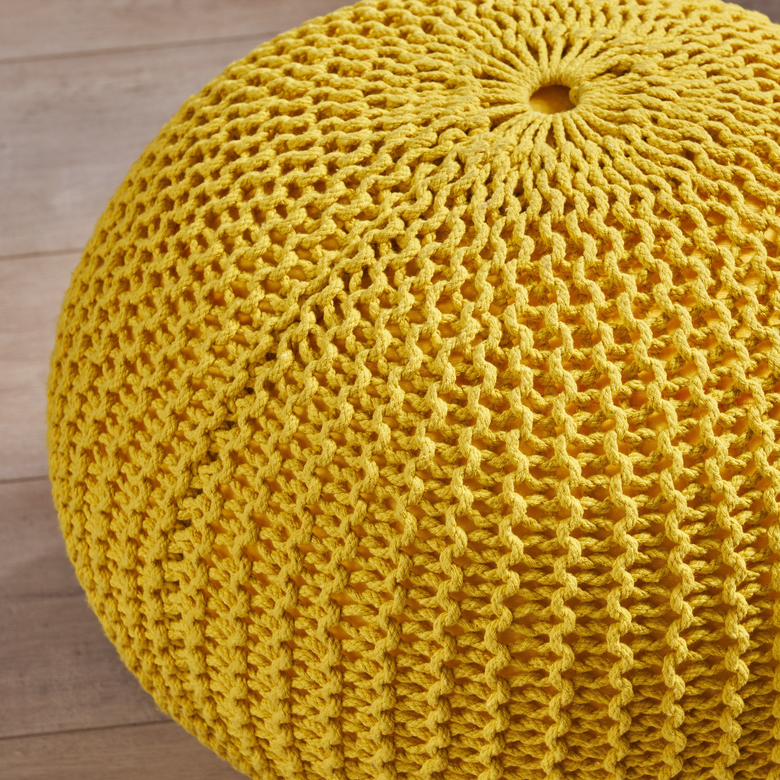 Cotton Knitted Pouf - Yellow