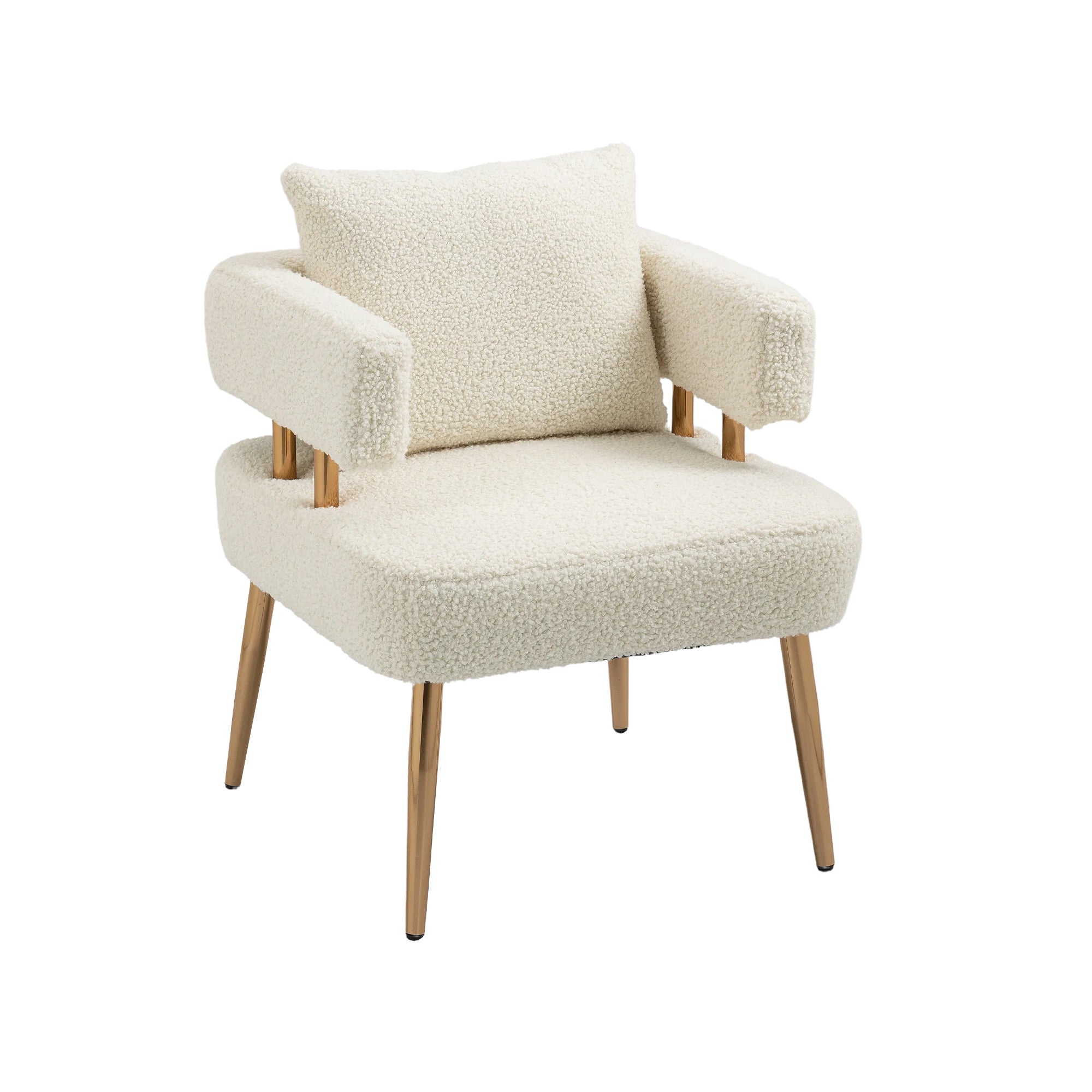 Accent Chair with Golden Feet - White Teddy
