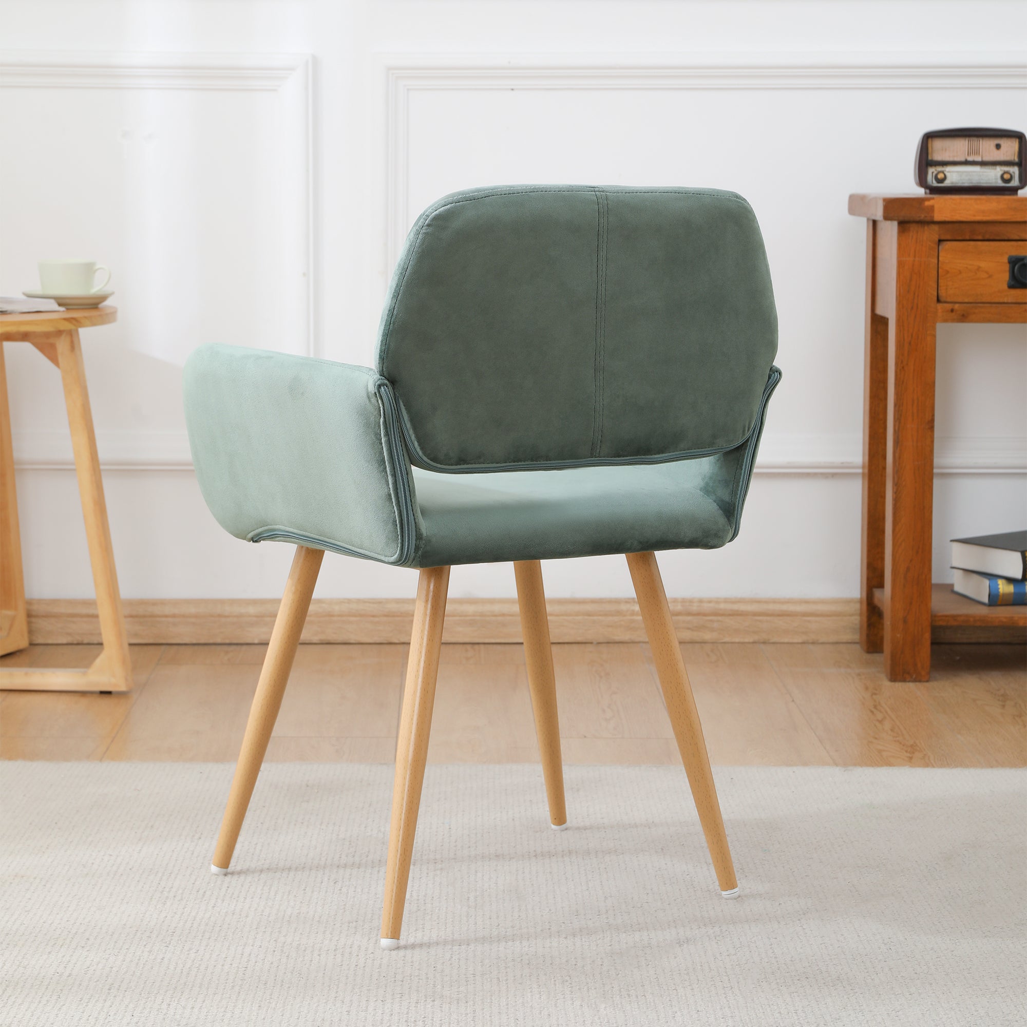 Velvet Dining Chair with Metal Leg - Green + Beech Wooden Printing Leg