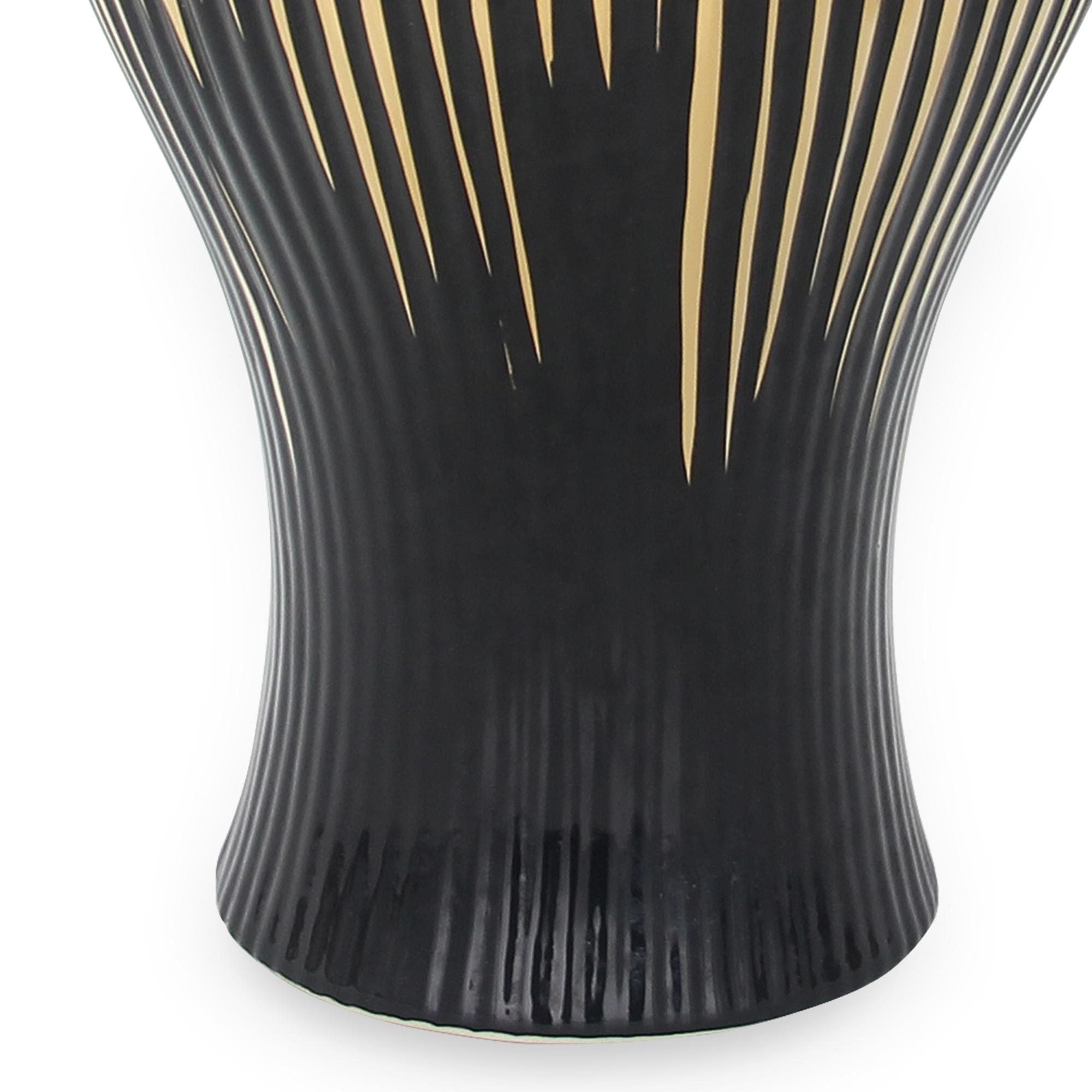 12"H Black with Gold Design Ceramic Decorative Ginger Jar Vase