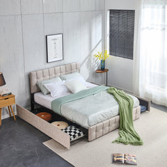 Queen Size Adjustable Headboard Height Storage Bed with 4 Drawers - Brow
