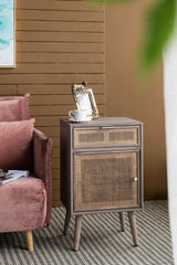 28"Tall Storage Cabinet with Grey Finished Surface Bohemian Handicraft Bedside Table with Drawer and Door