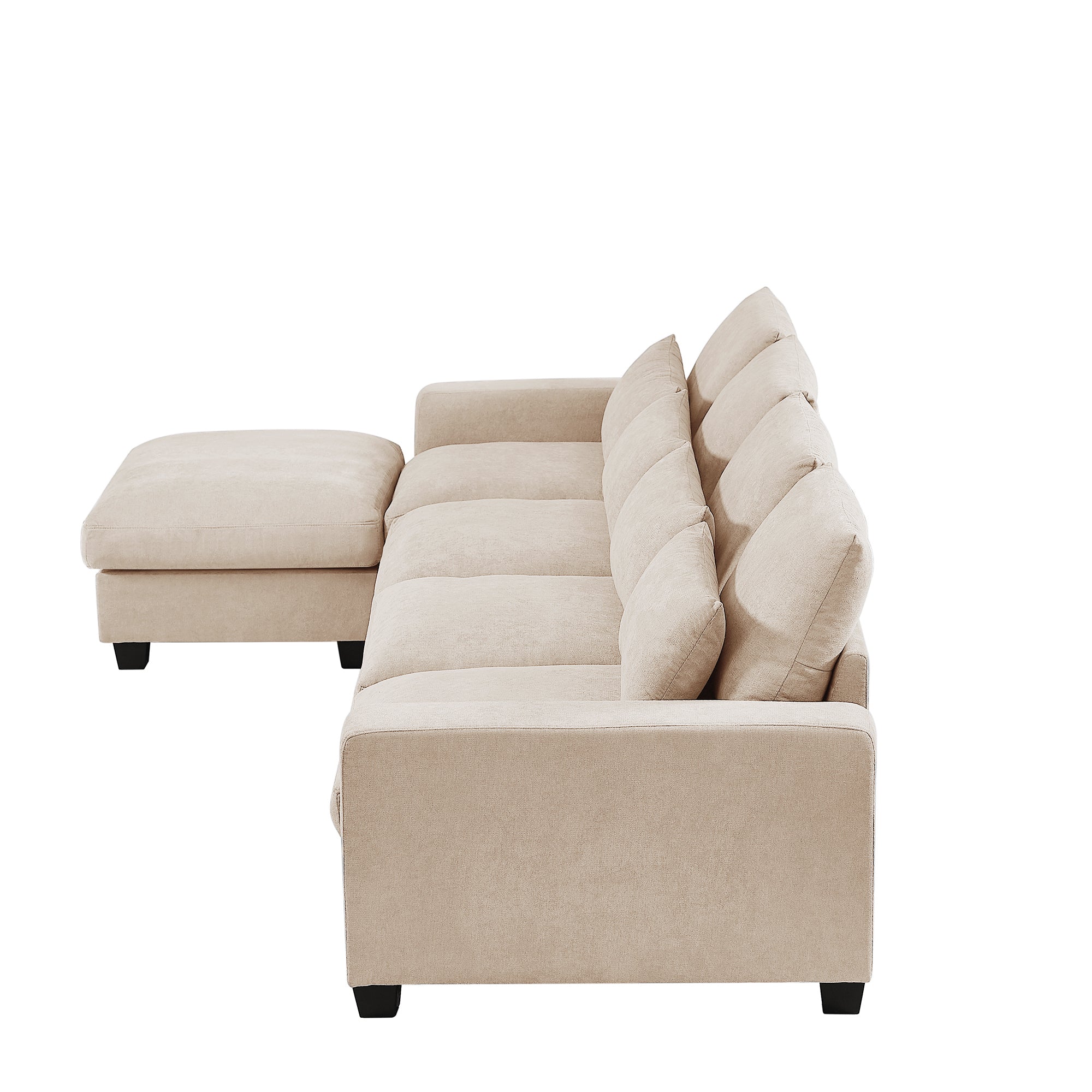 Modern Large L-Shape Feather Filled Sectional Sofa,  Convertible Sofa Couch with Reversible Chaise - Beige