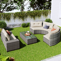 8-pieces Outdoor Wicker Curved Sofa Set All Weather PE Rattan Water-resistant and UV Protected - Beige