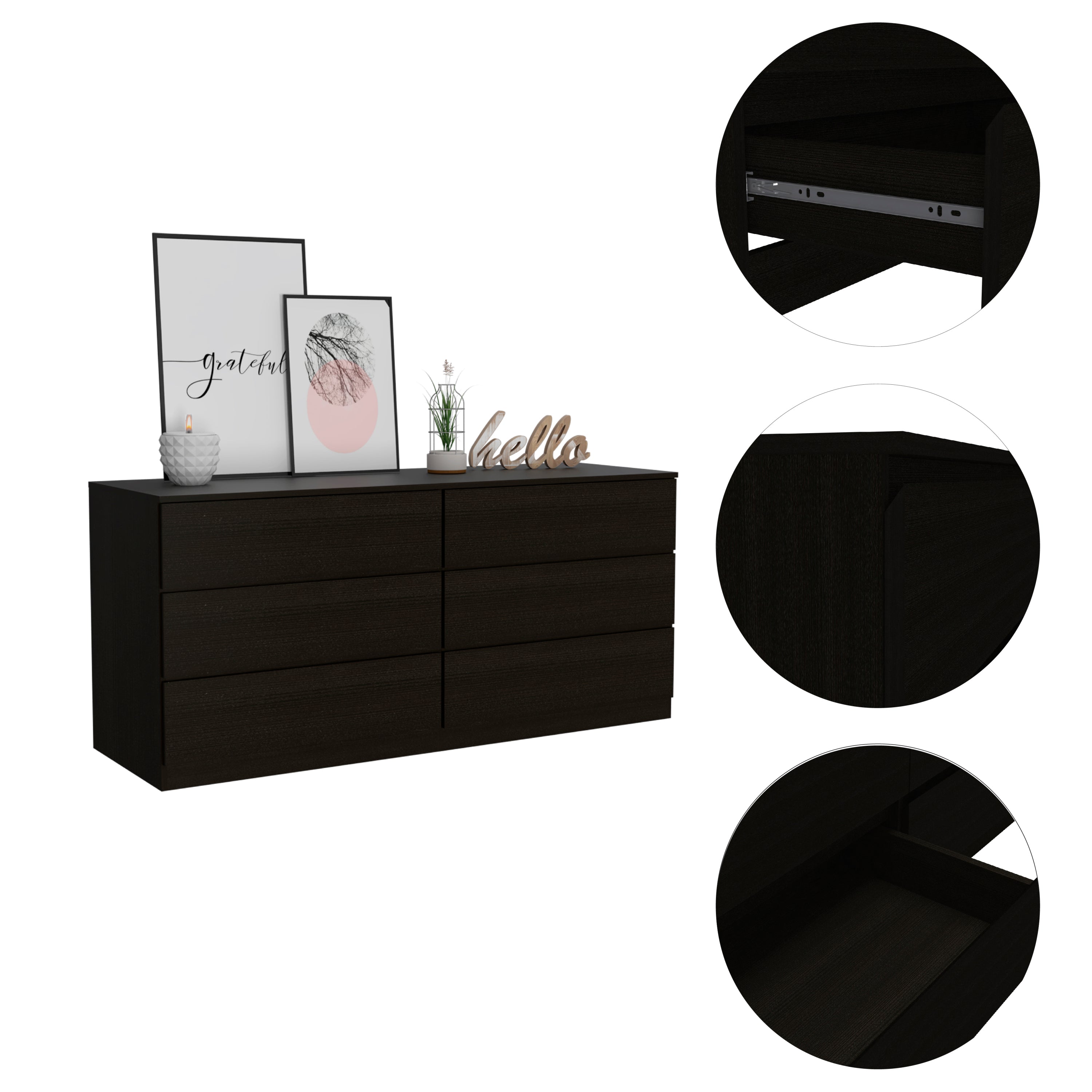 6-Drawer Rectangle Dresser - Black Wengue