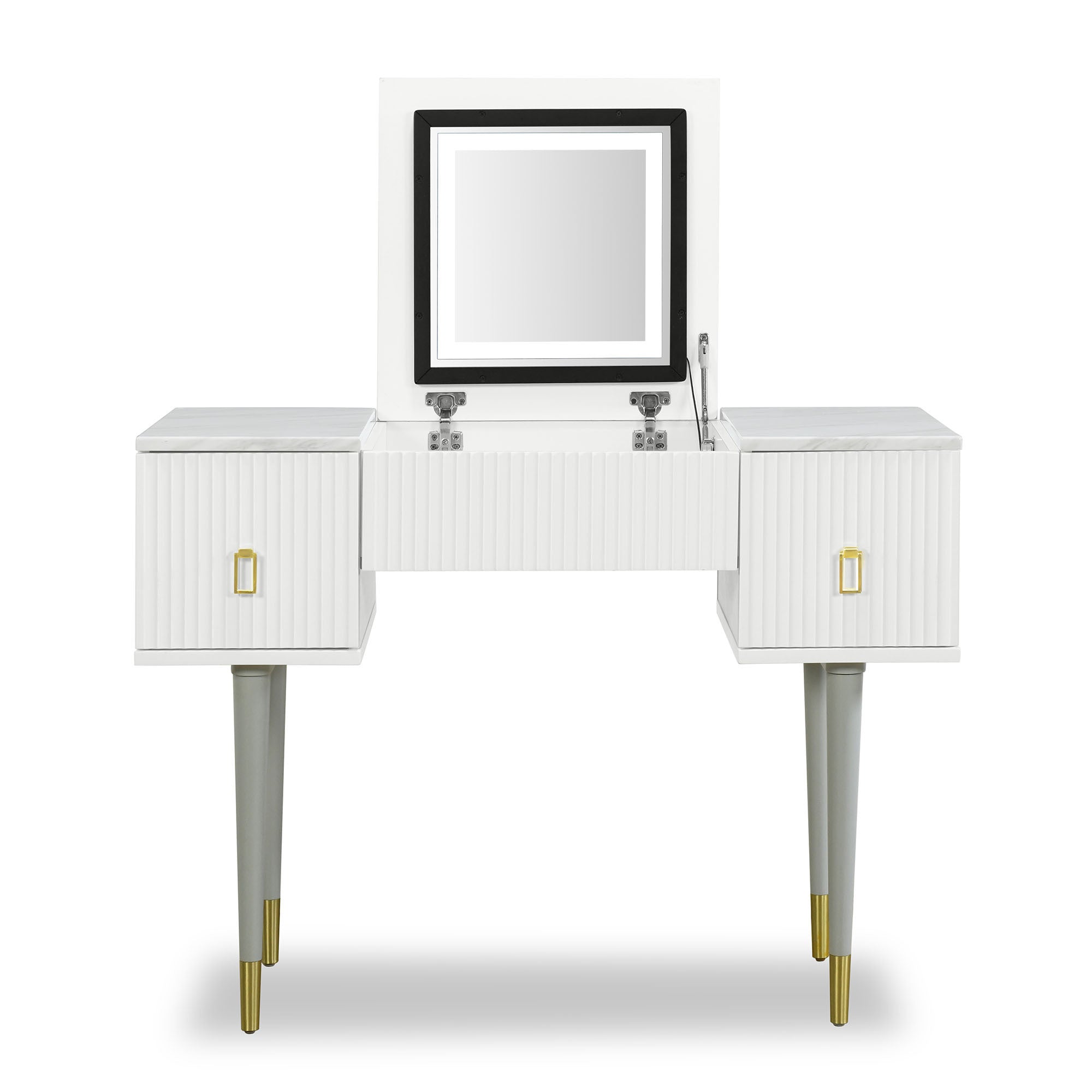 43.3" Modern Vanity Table Set with Flip-top Mirror and LED Light - White and Gray