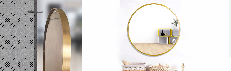 MAICOSY 31.5" Large Gold Round Wall Mounted Mirror Vanity Bedroom Bathroom Decor