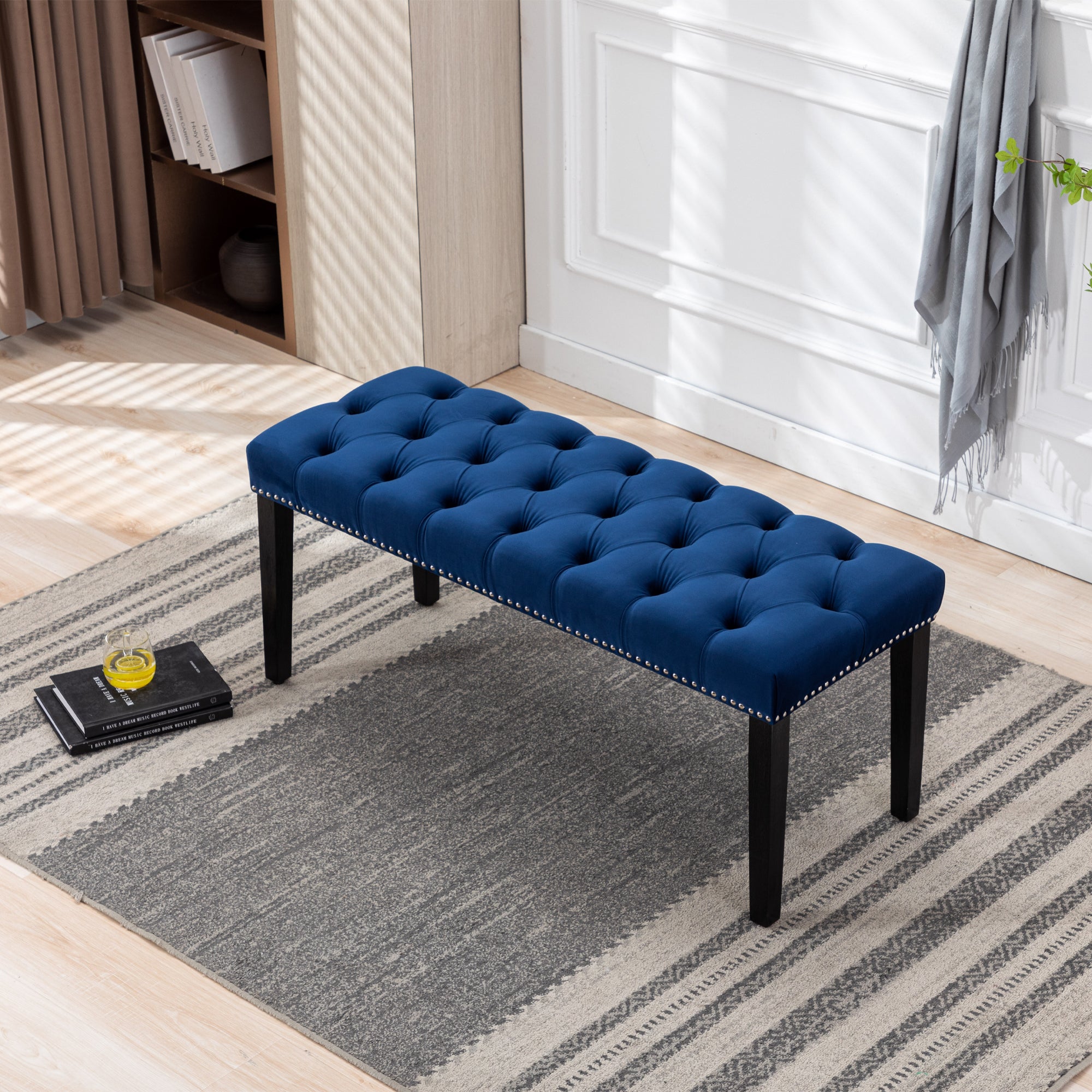 Velvet Dining Bench Bedroom Bench - Blue