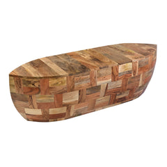 42 Inch Mango Wood Oval Canoe Shape Coffee Table - Weathered Brown