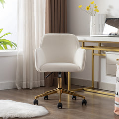 Modern Velvet Adjustable Height 360 revolving Home Office Chair with Gold Metal Legs - Ivory White