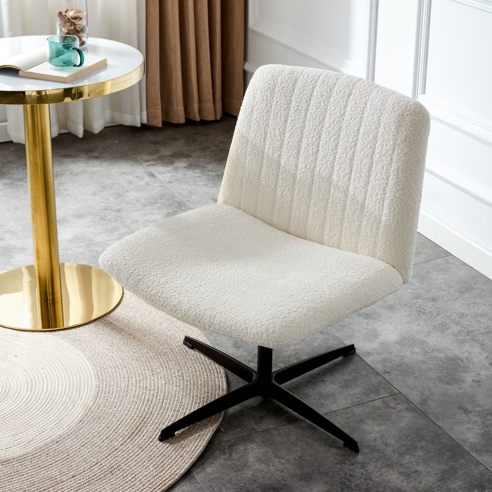 MAICOSY Swivel Home Office Desk Chairs Armless Adjustable 360 Velvet White Chair