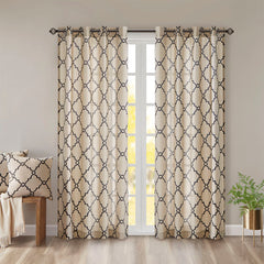 50x108"  Fretwork Print Grommet Top Window Curtain Panel - Khaki+Black (1 panel only)