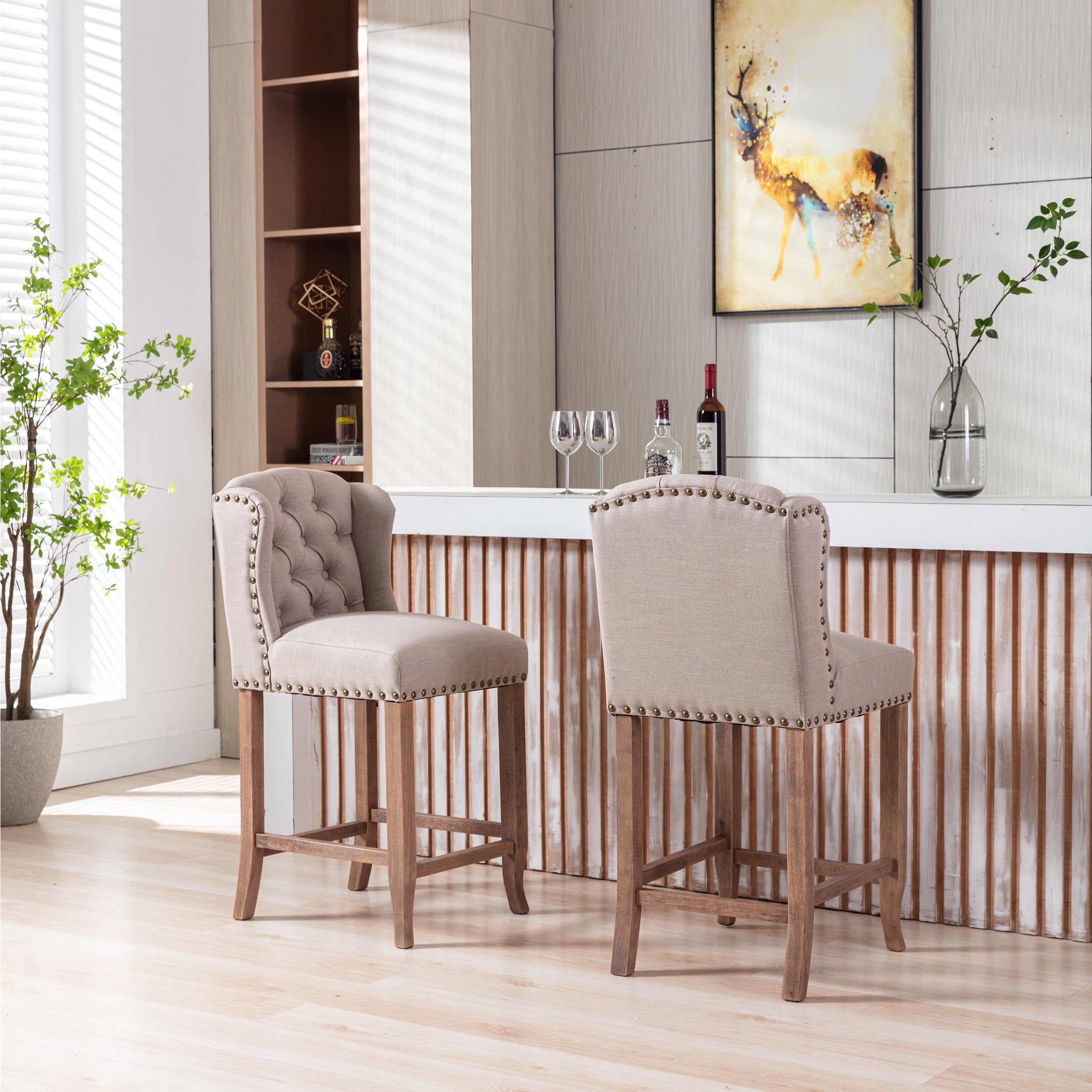 MAICOSY 26-inch Counter Height Bar Stools Set of 2, Tufted Upholstered Barstool