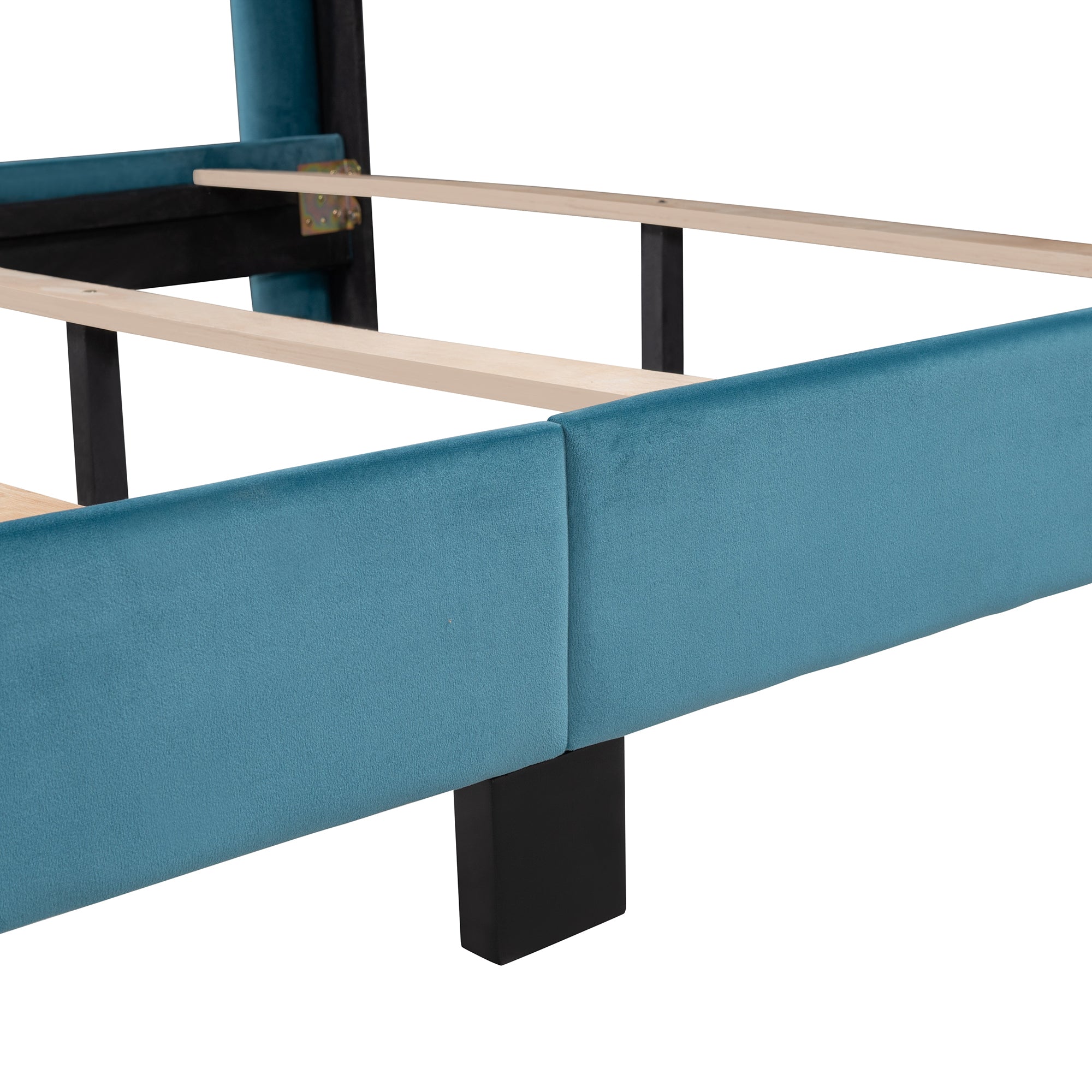 Queen Size Upholstered Platform Bed - Velvet Blue