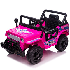 12V Kids Ride On Truck Car, Power Wheels with LED Lights Horn Openable Doors, Electric Vehicle Toy for 3-6 Ages - Pink