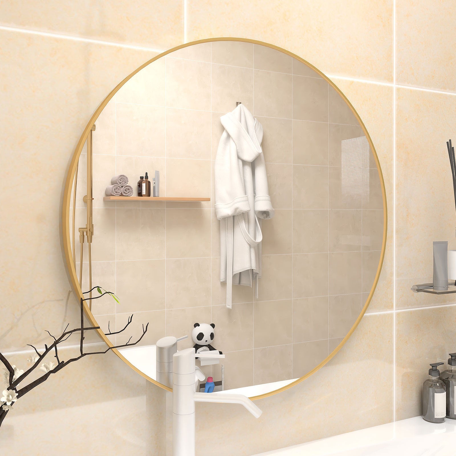 MAICOSY 27.5" Large Gold Round Wall Mounted Mirror Vanity Bedroom Bathroom Decor