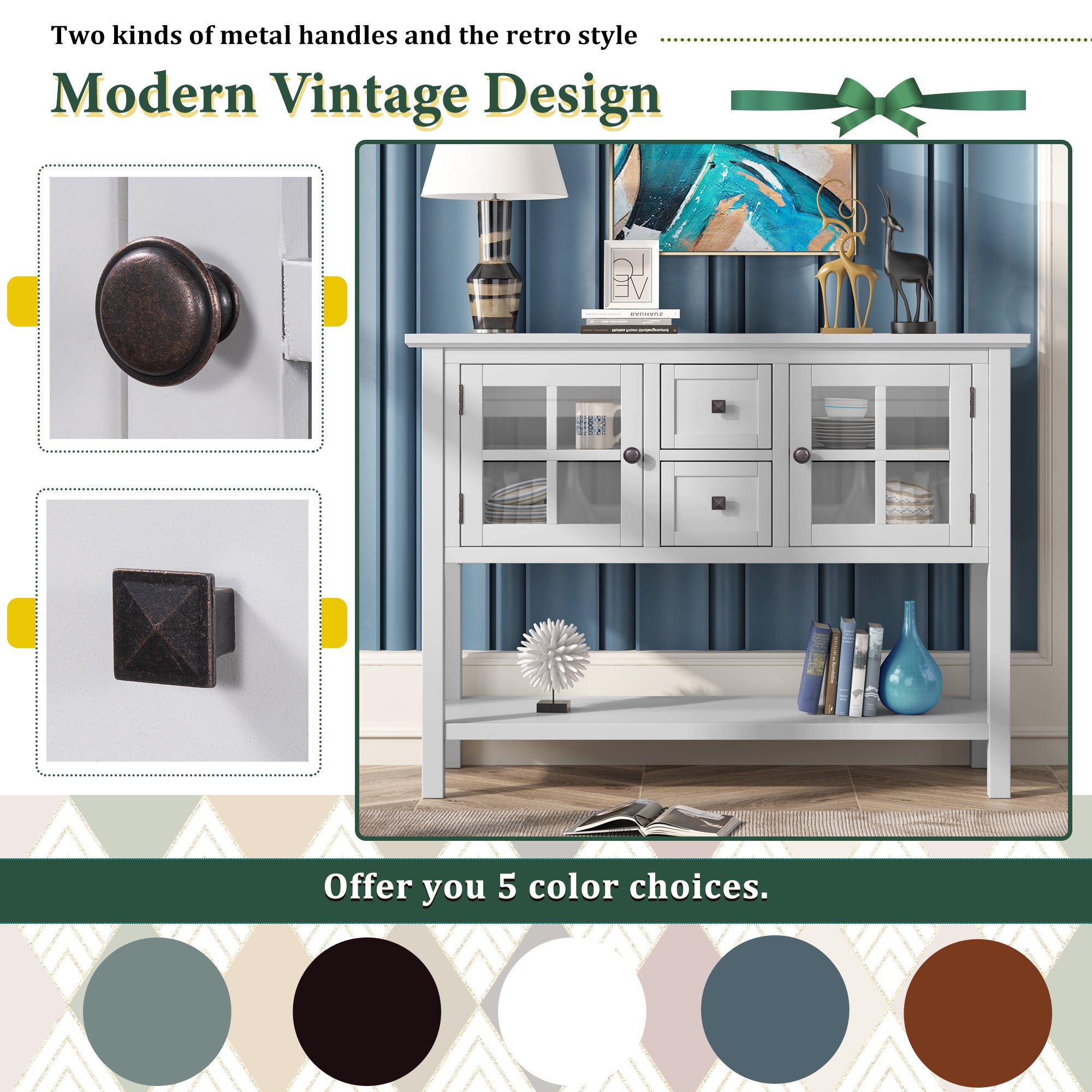 MAICOSY 45" Modern Console Table Wooden Cabinets Drawers Hallway Entryway Shelf