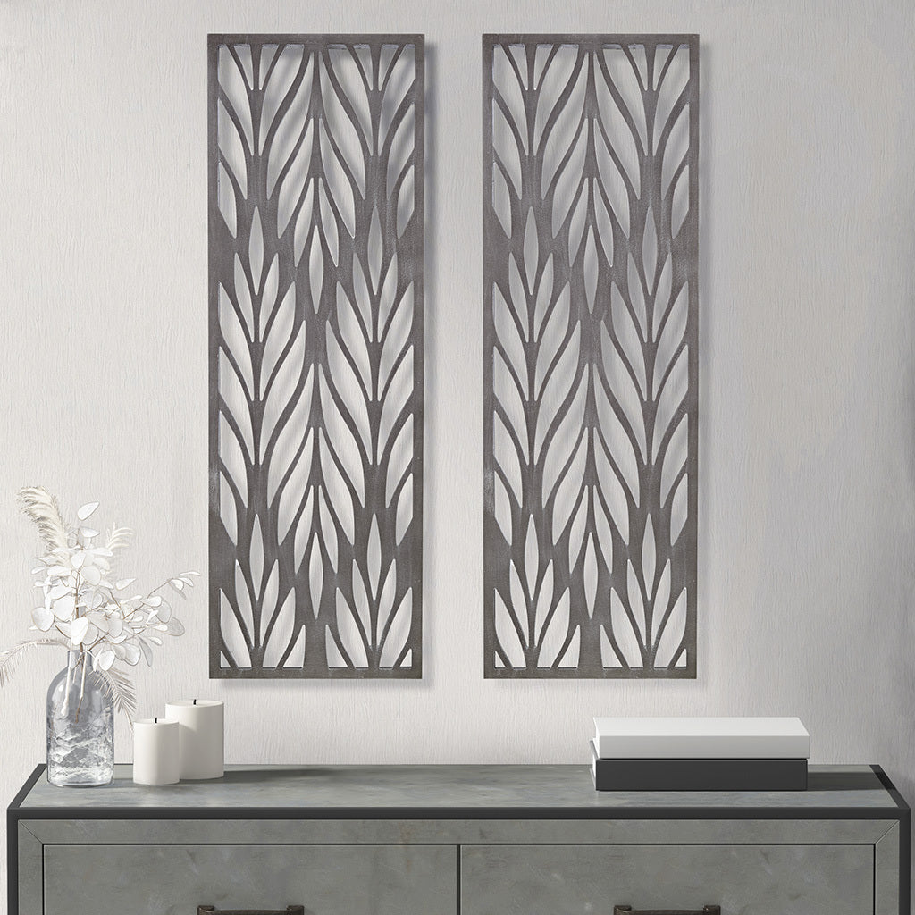 Florian Grey Laser Cut Wood 2-piece Panel Wall Decor Set - Grey