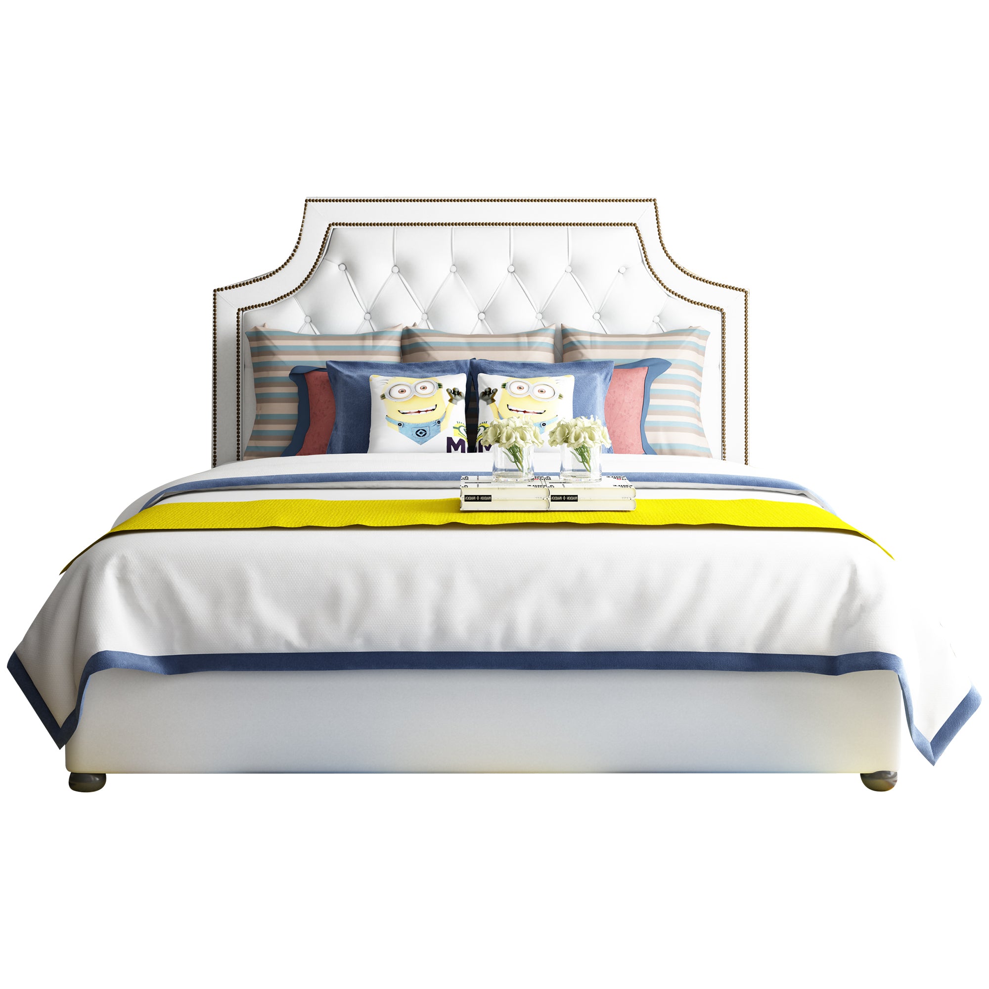Twin Bed Frame with Button Tufted Headboard, Faux Leather Upholstered Mattress Wooden Slat Support