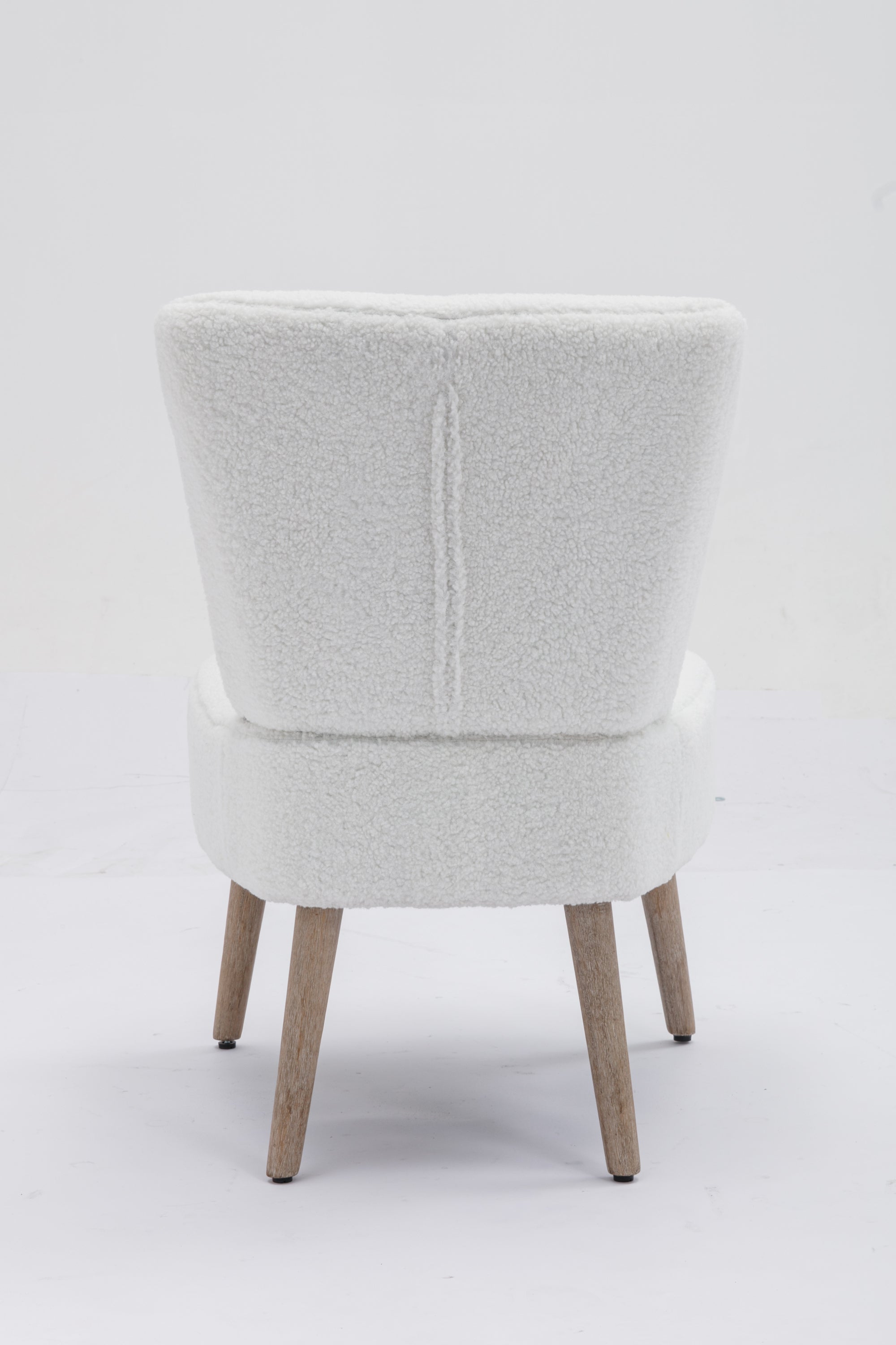 Teddy Fabric Button Accent Slipper Chair With Wooden Legs - White