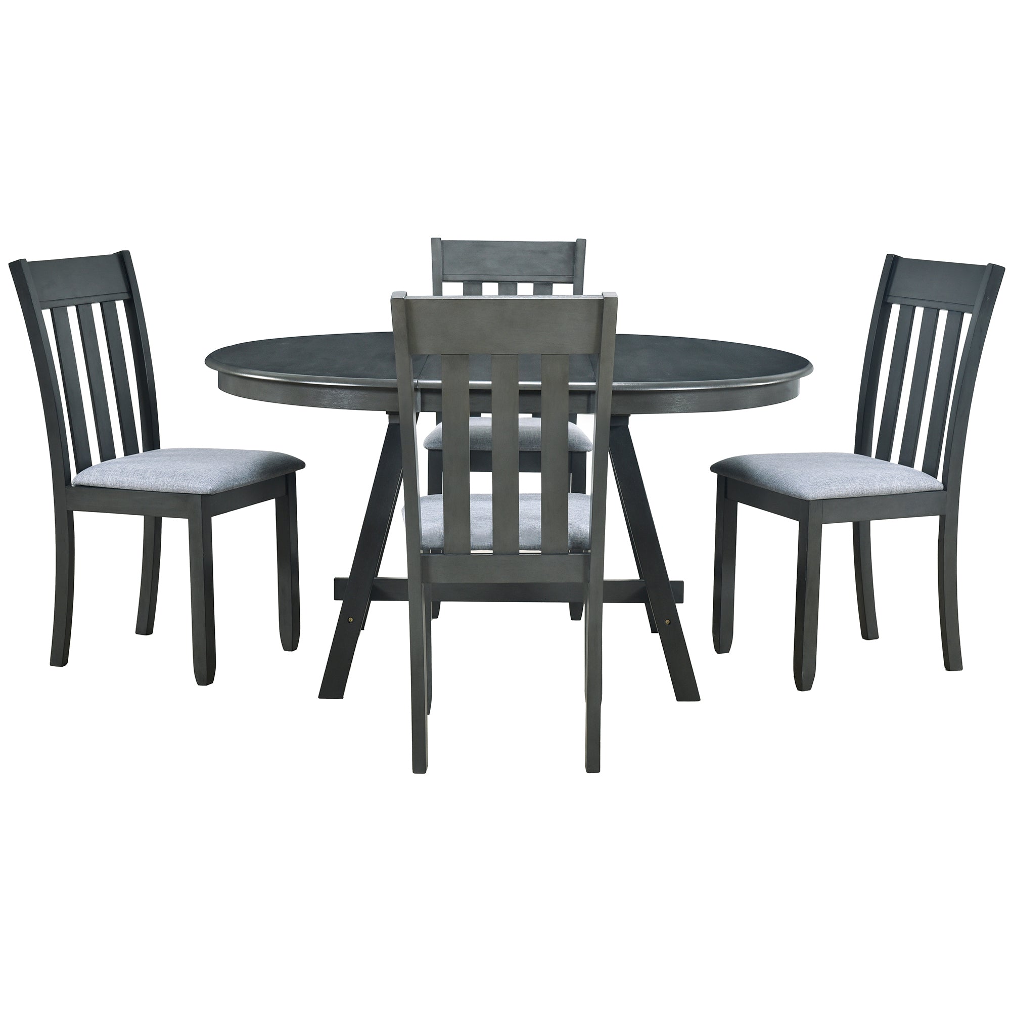 5-Piece Wood Dining Set Round Extendable Table with 4 Dining Chairs - Gray