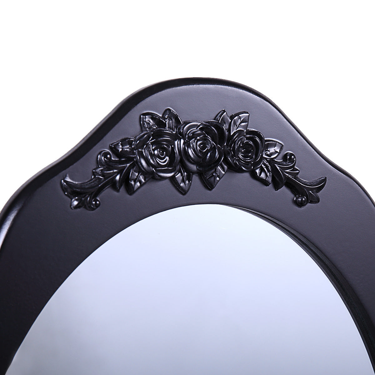 Makeup Vanity Table Dressing Table with 360-degree-rotating Mirror and 4 Drawers, Thick Padded Stool - Black