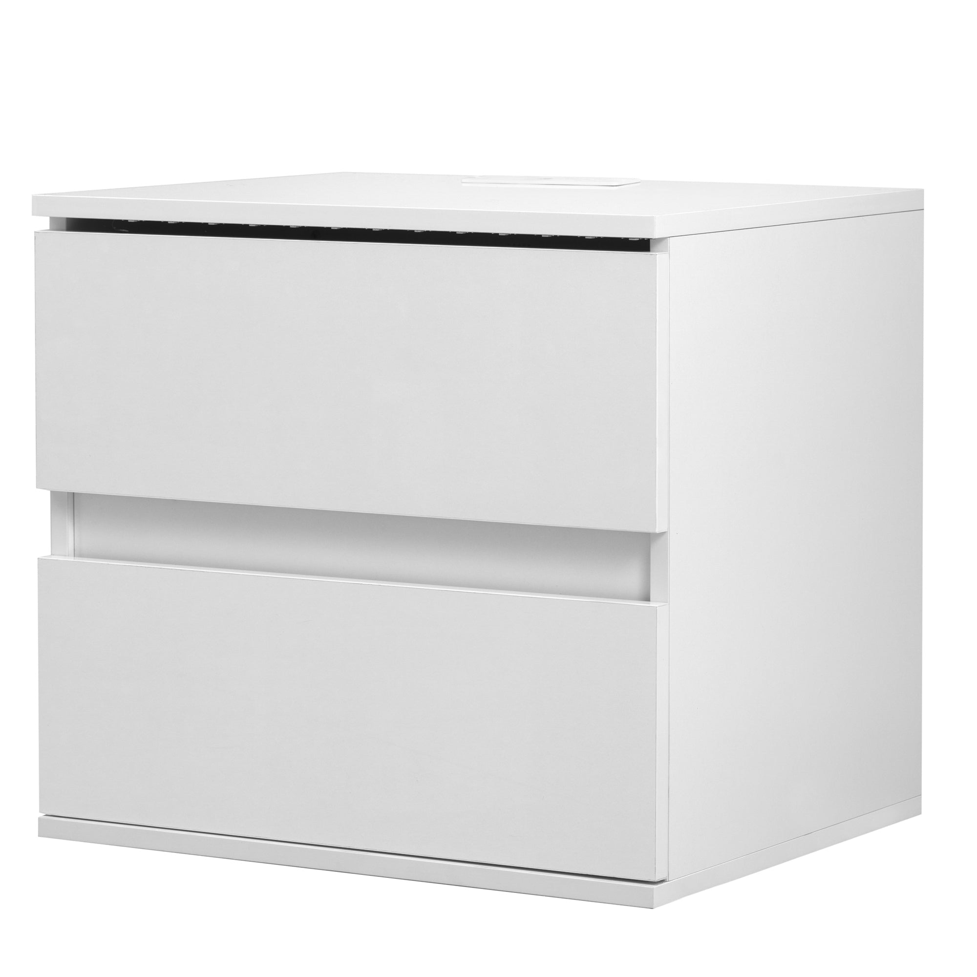 Nightstand with 2 Drawers, USB Charging Ports and Remote Control LED Light - White