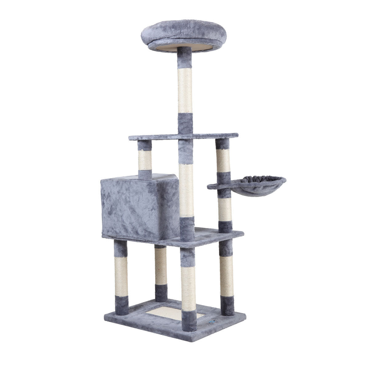 Multi-Level Cat Condo with Pentagonal Cat Litter with Plush Toys - Light Gray