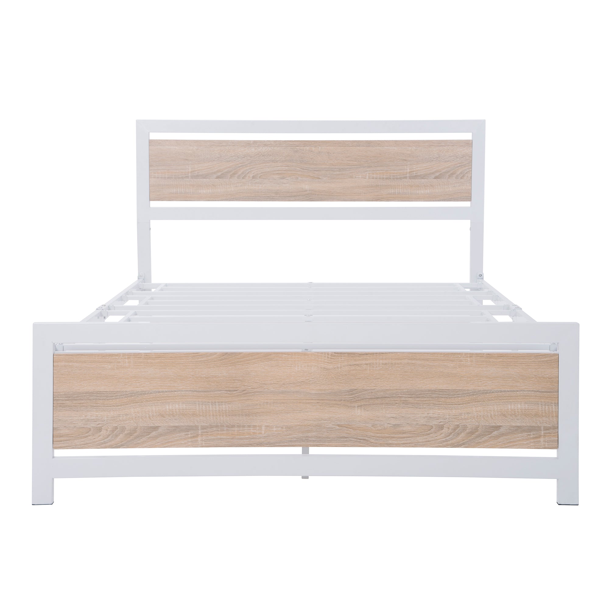 Full Size Platform Bed No Box Spring Needed- White