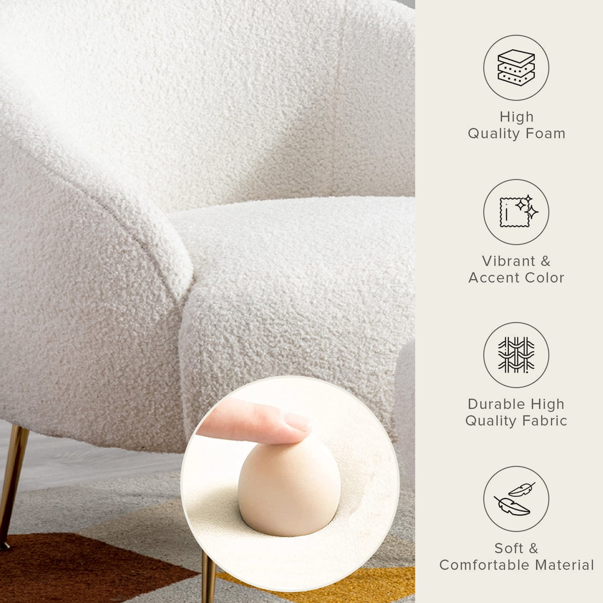 Modern Teddy Short Plush Comfy Armchair with Ottoman - White