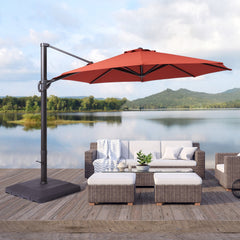 Patio Cantilever Umbrella with Weight Base for Deck, Pool and Backyard - Red