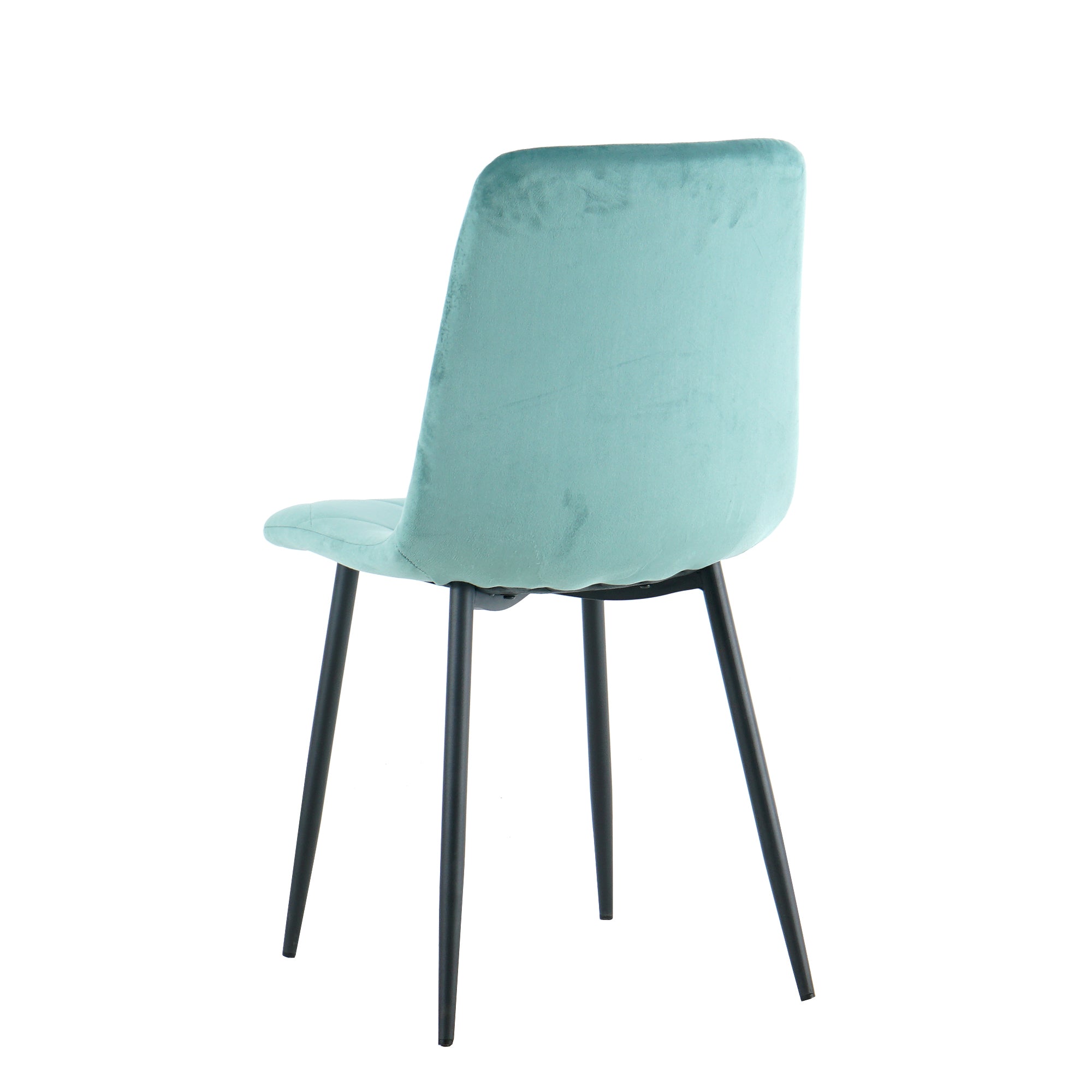 Modern Velvet Dining Chairs with Cushion Seat Back Black Coated Legs (Set of 4) - Antique Blue Green