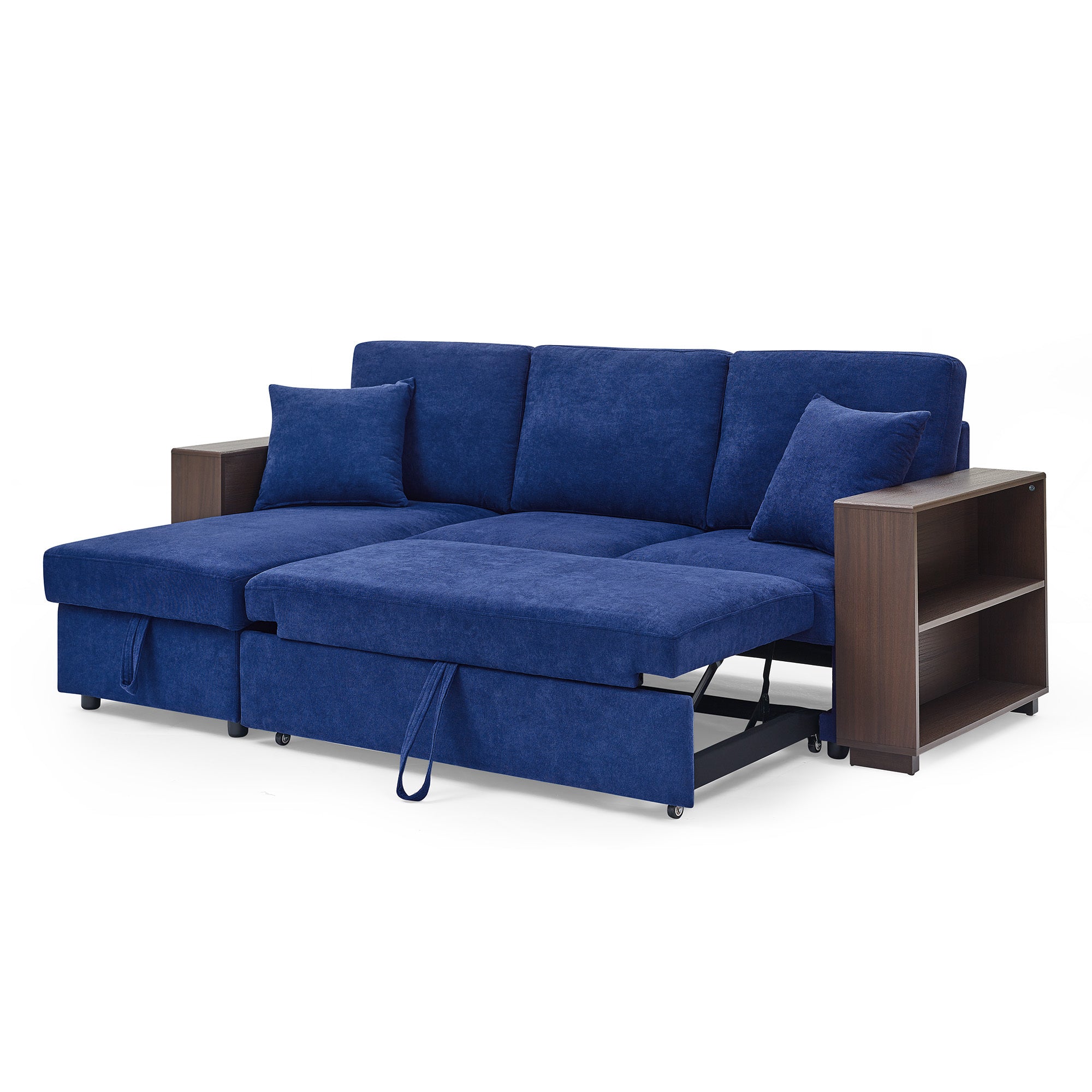 MAICOSY 88" Sleeper Sofa and Reversible Chaise Storage & Two Pillows, Navy Blue