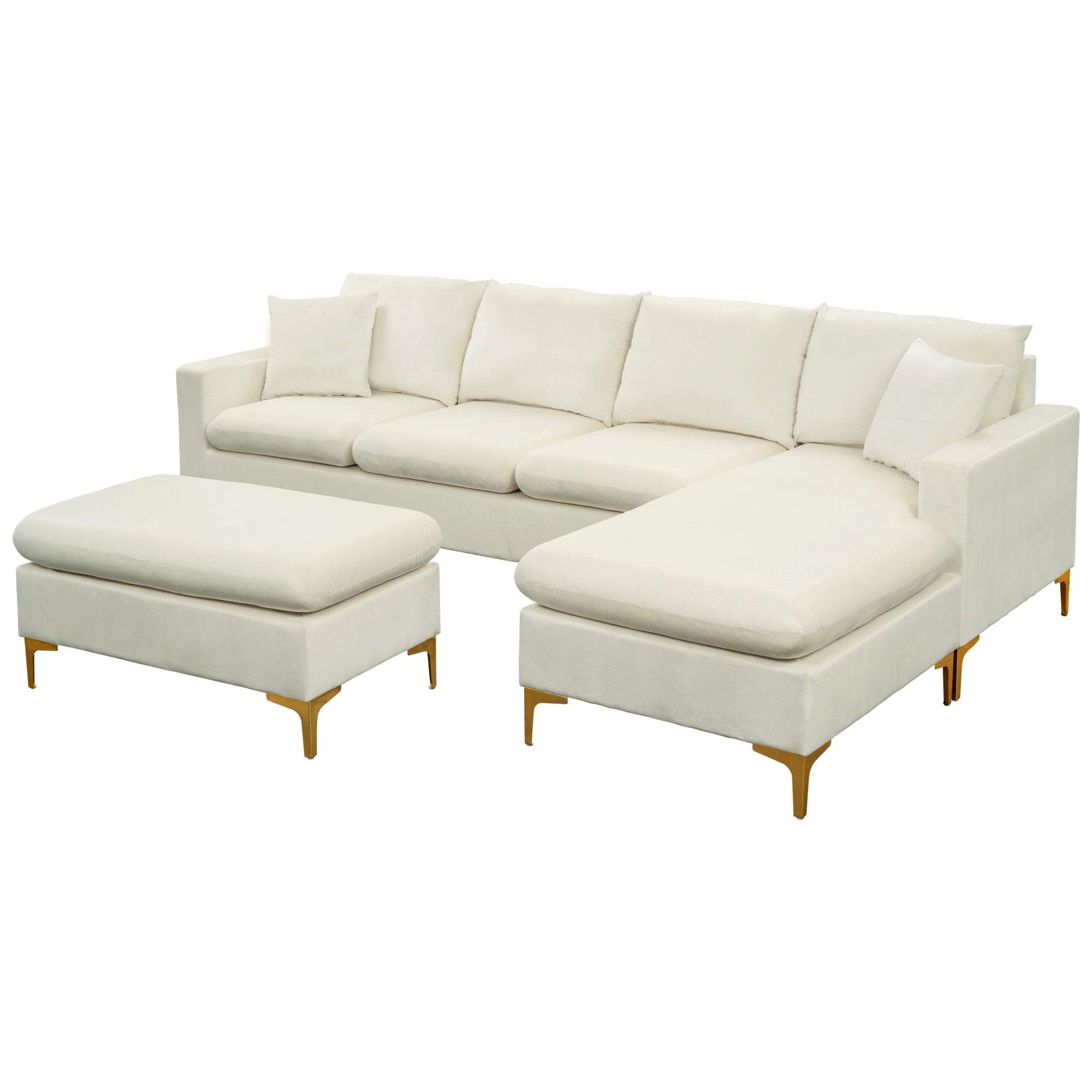 Velvet L Shaped Sectional Sofa Bed Couches Chaise Ottoman Pillows