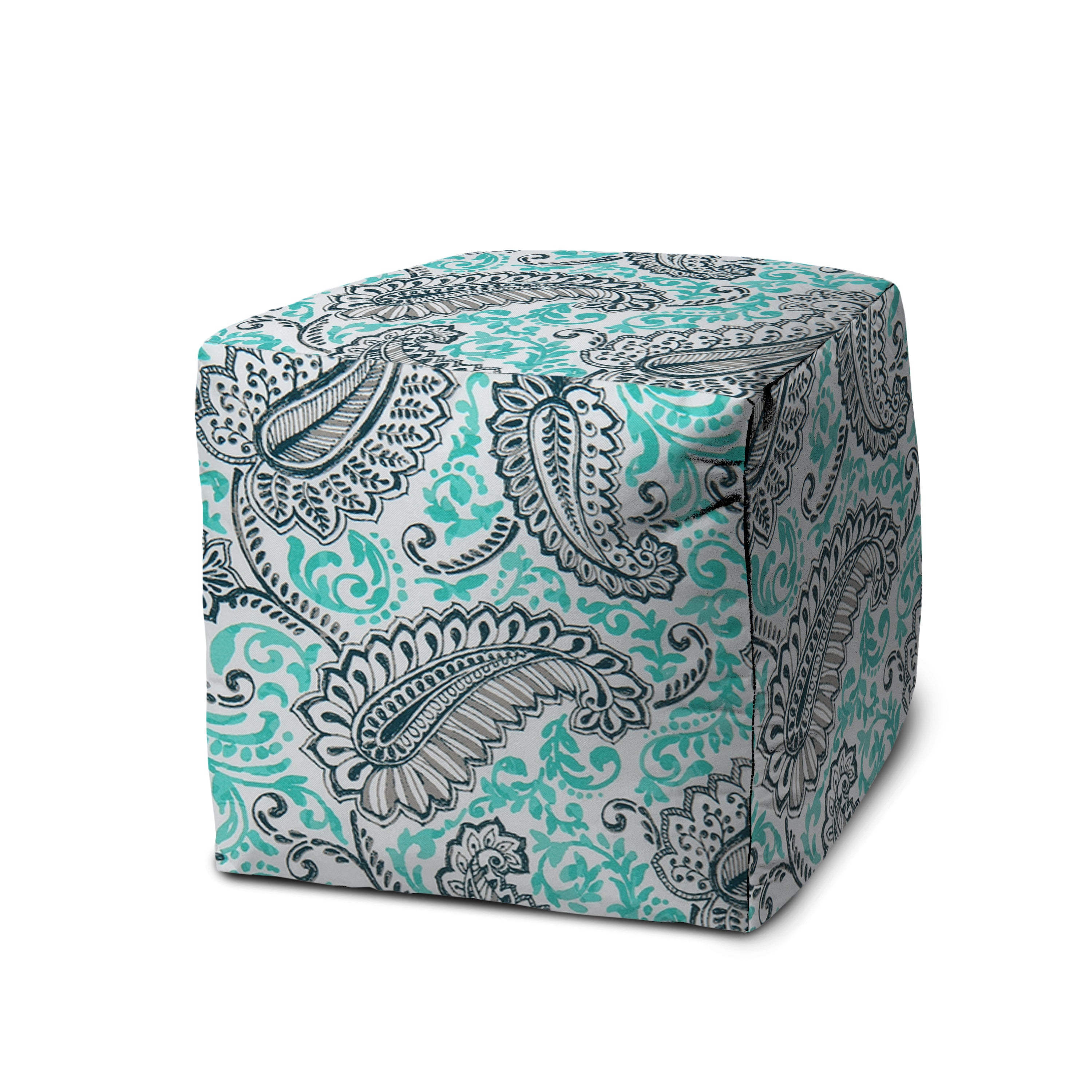 Turquoise/Navy Indoor/Outdoor Pouf - Zipper Cover Only - 17 x 17 Cube