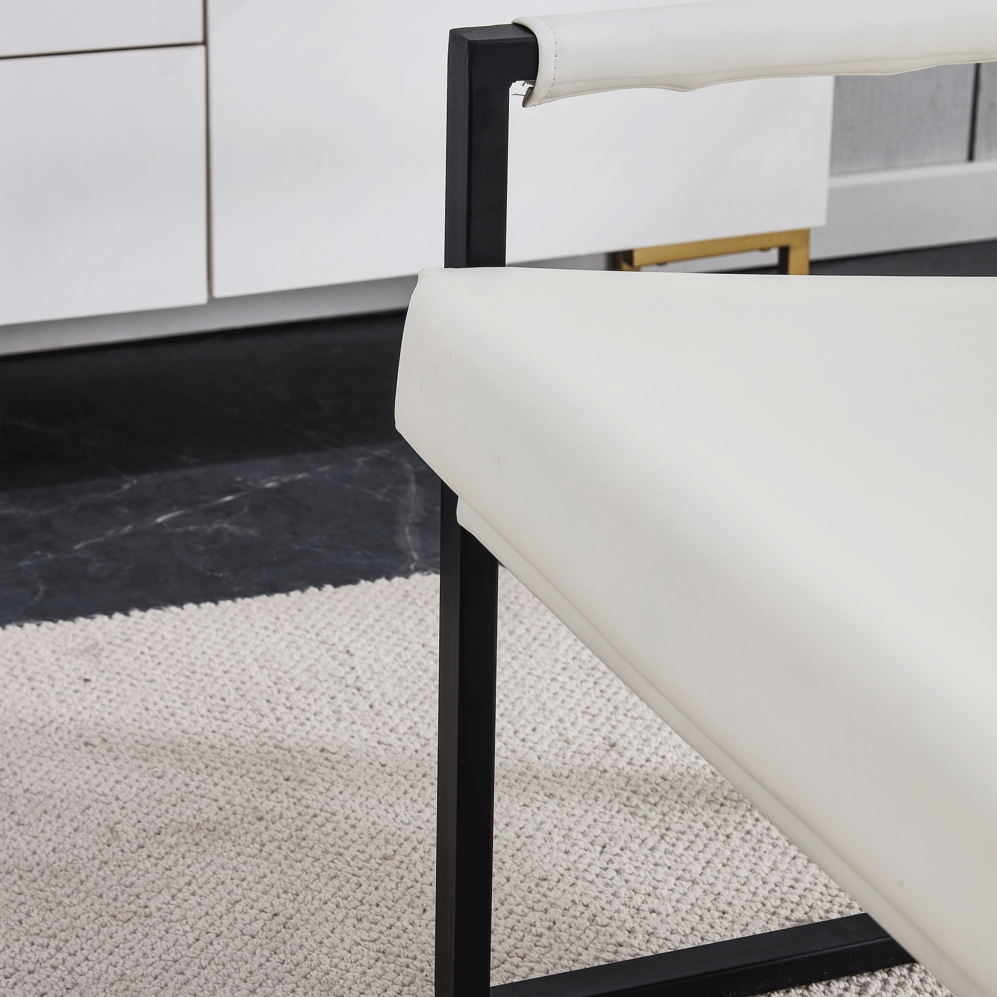 Modern Sofa Chair - White PU Leather + Metal Frame + Foam