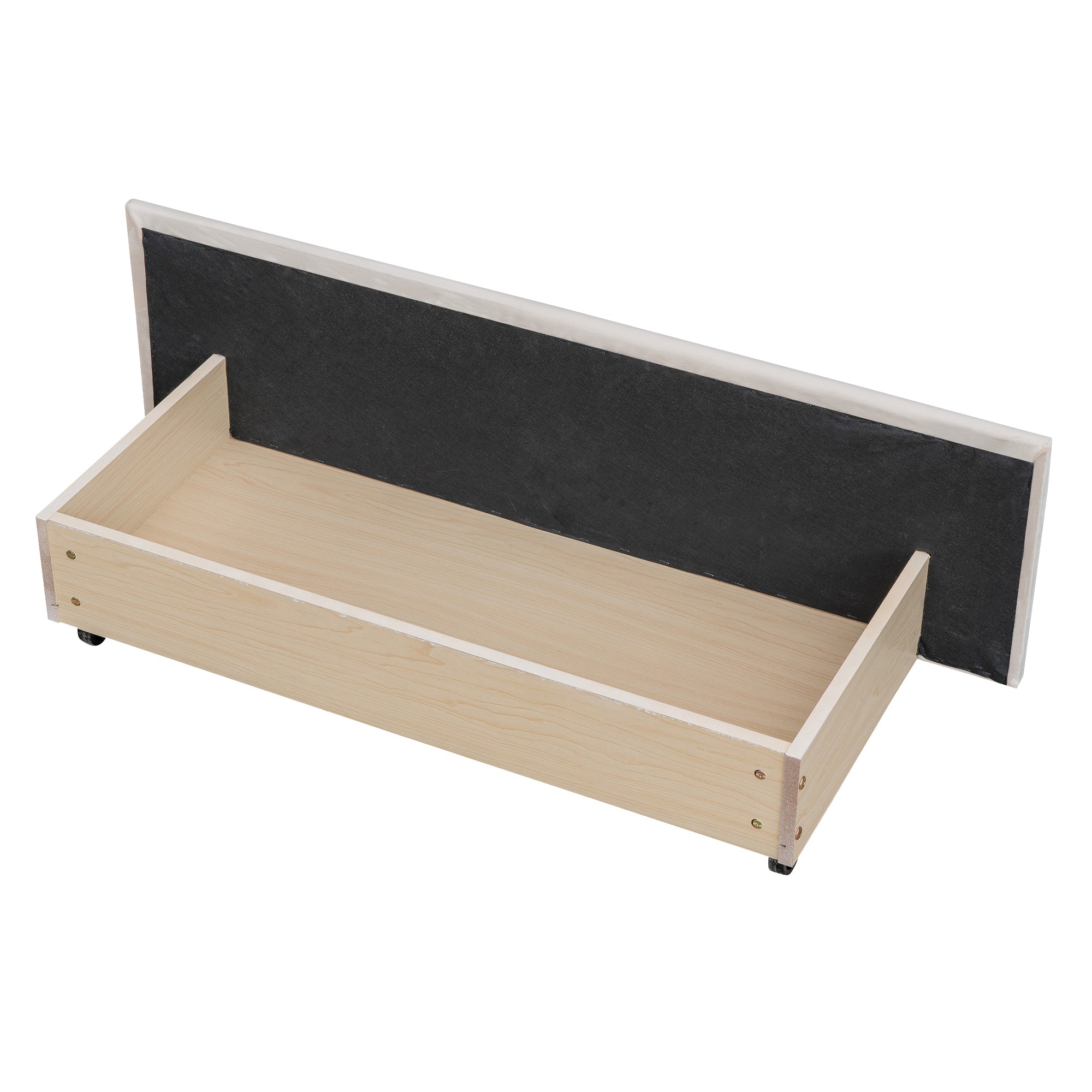 Queen Size Upholstered Platform Bed with Stud Trim Headboard and Footboard and 4 Drawers No Box Spring Needed, Velvet Fabric - Beige
