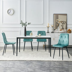 Modern Velvet Dining Chairs with Cushion Seat Back Black Coated Legs (Set of 4) - Antique Blue Green