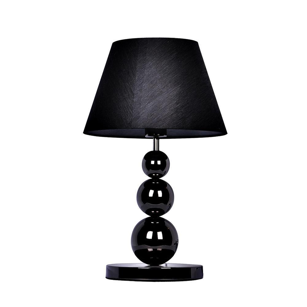 Pearl Black Chrome Finish Metal Three Tier Ball Lamp - Black Fabric Shade