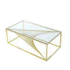 Modern Rectangular Coffee Accent Table with Clear Tempered Glass Top and Stainless Steel Frame - Gold