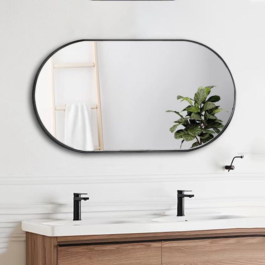 MAICOSY Oval Wall Mounted Mirror Black Metal Vanity Mirrors Hanging 36"x18"
