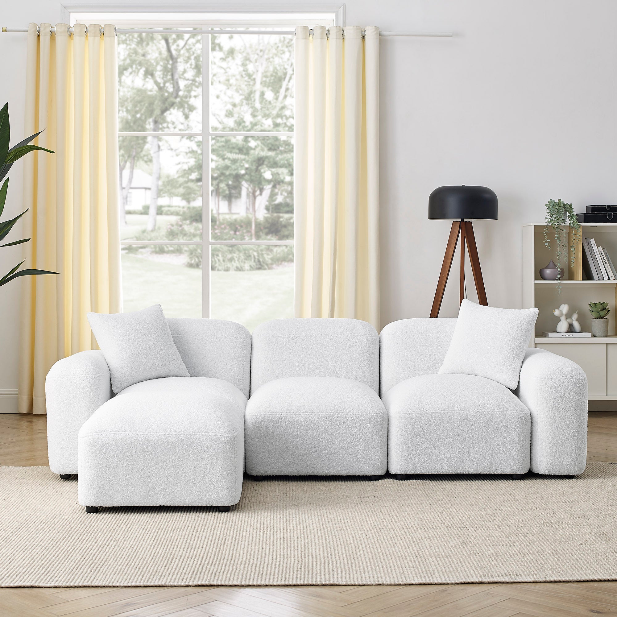 Teddy Fabric L-Shape Modular Sectional Sofa, DIY Combination - White