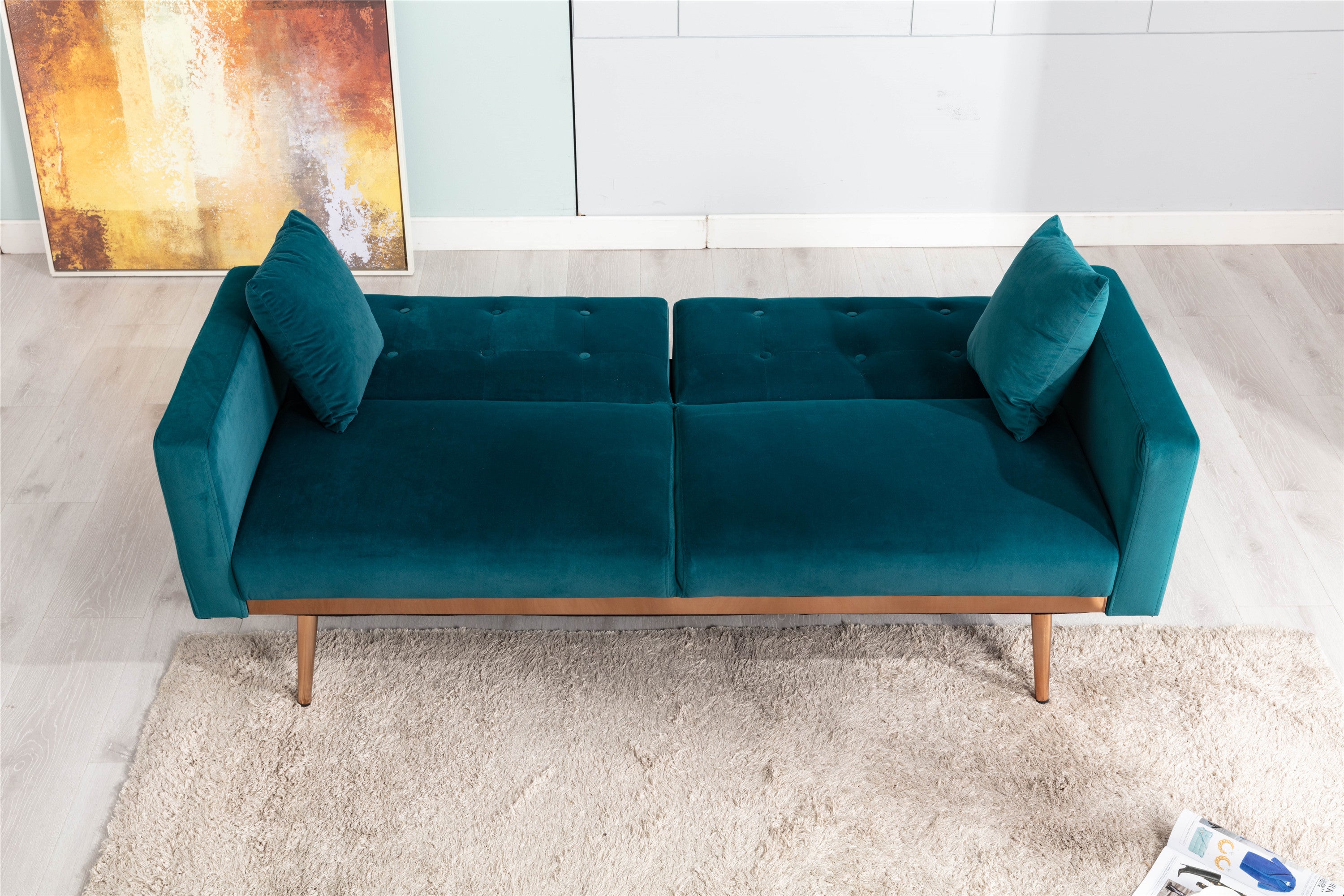 Velvet Accent Sofa, Loveseat Sofa with Rose Gold Metal Feet