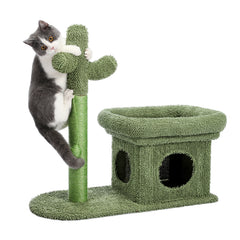 Cat Tree 27.6 inches with Cactus Scratching Posts with Ball and Cat House - Green