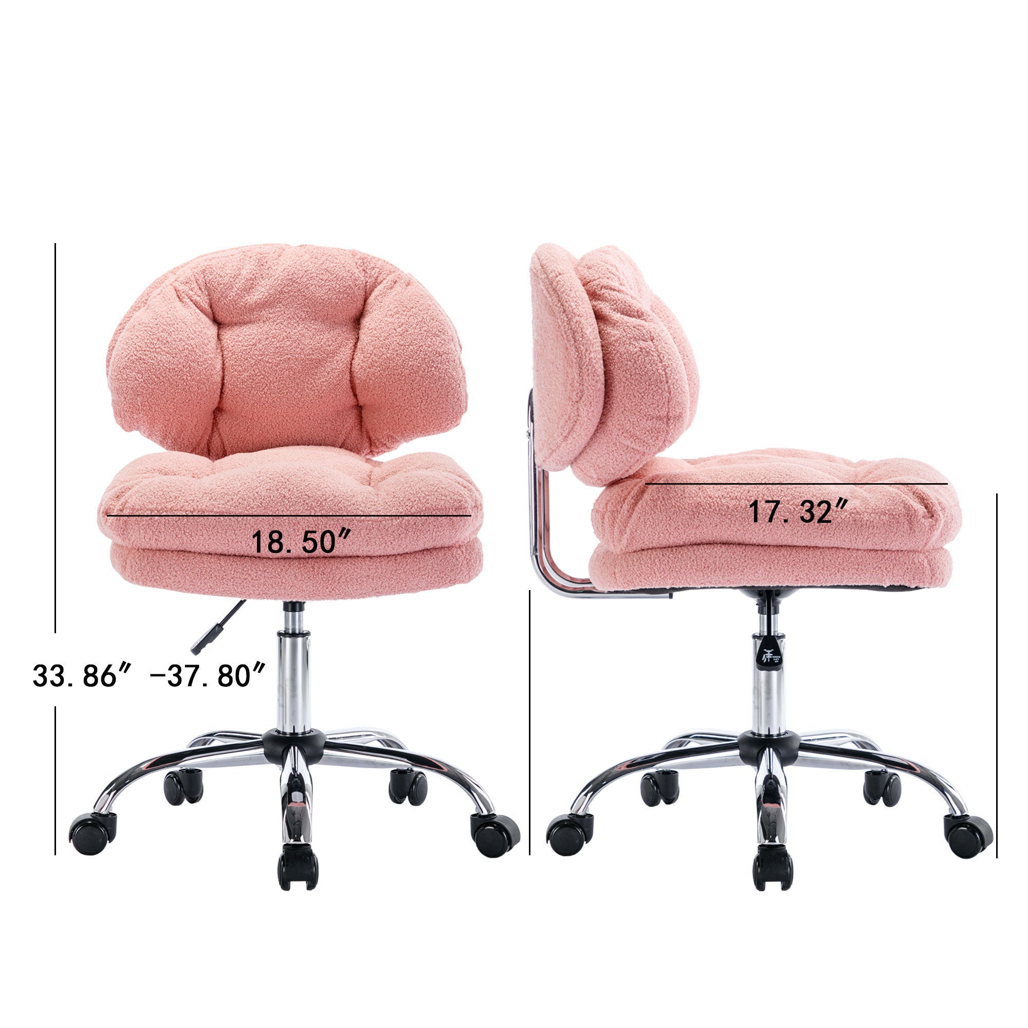 Teddy Velvet Pink Home Office Chair Bling Desk Adjustable Height Rolling Wheels - Pink
