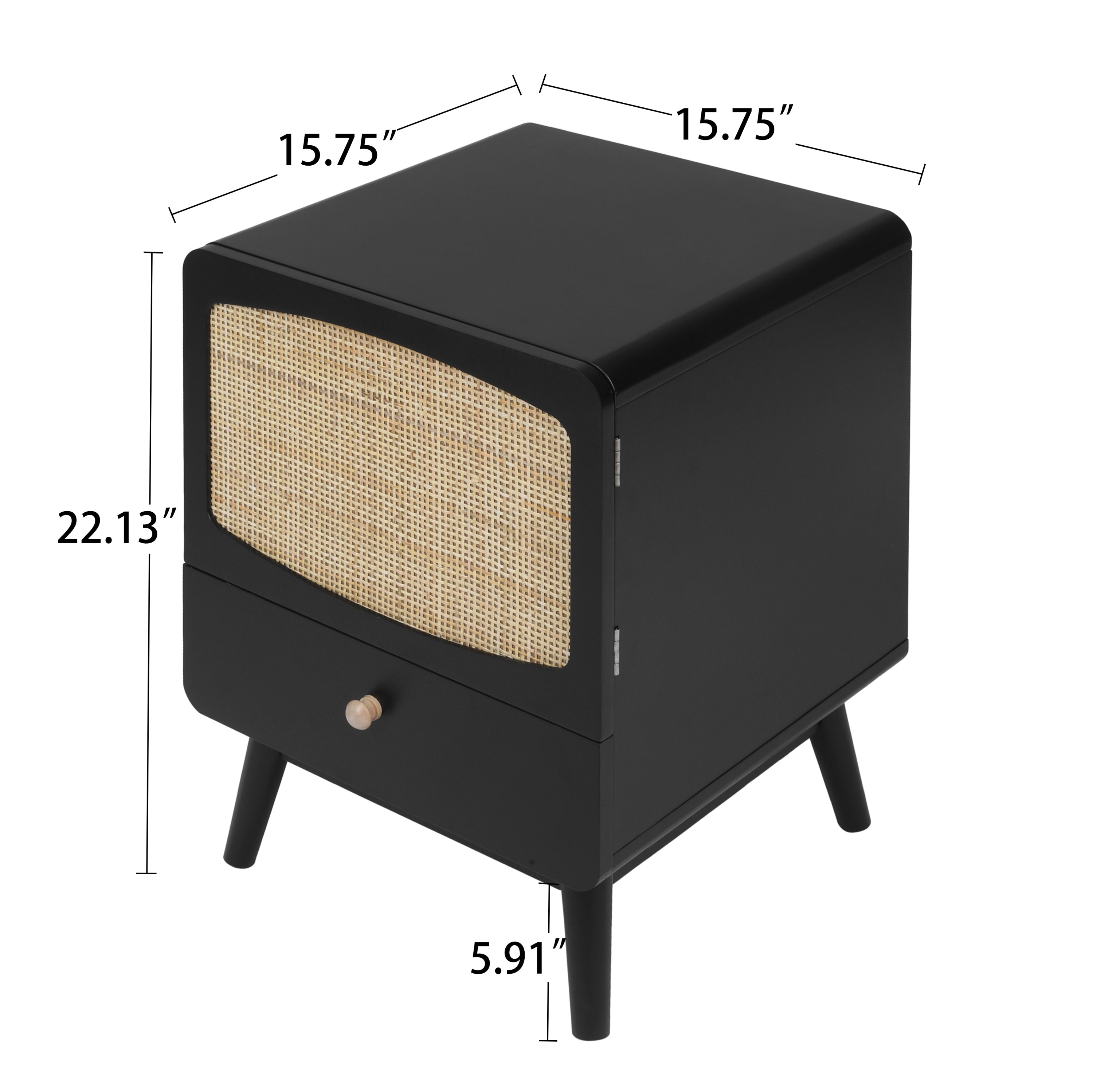 ILO Black Nightstand with Storage Drawer/ Rattan Door