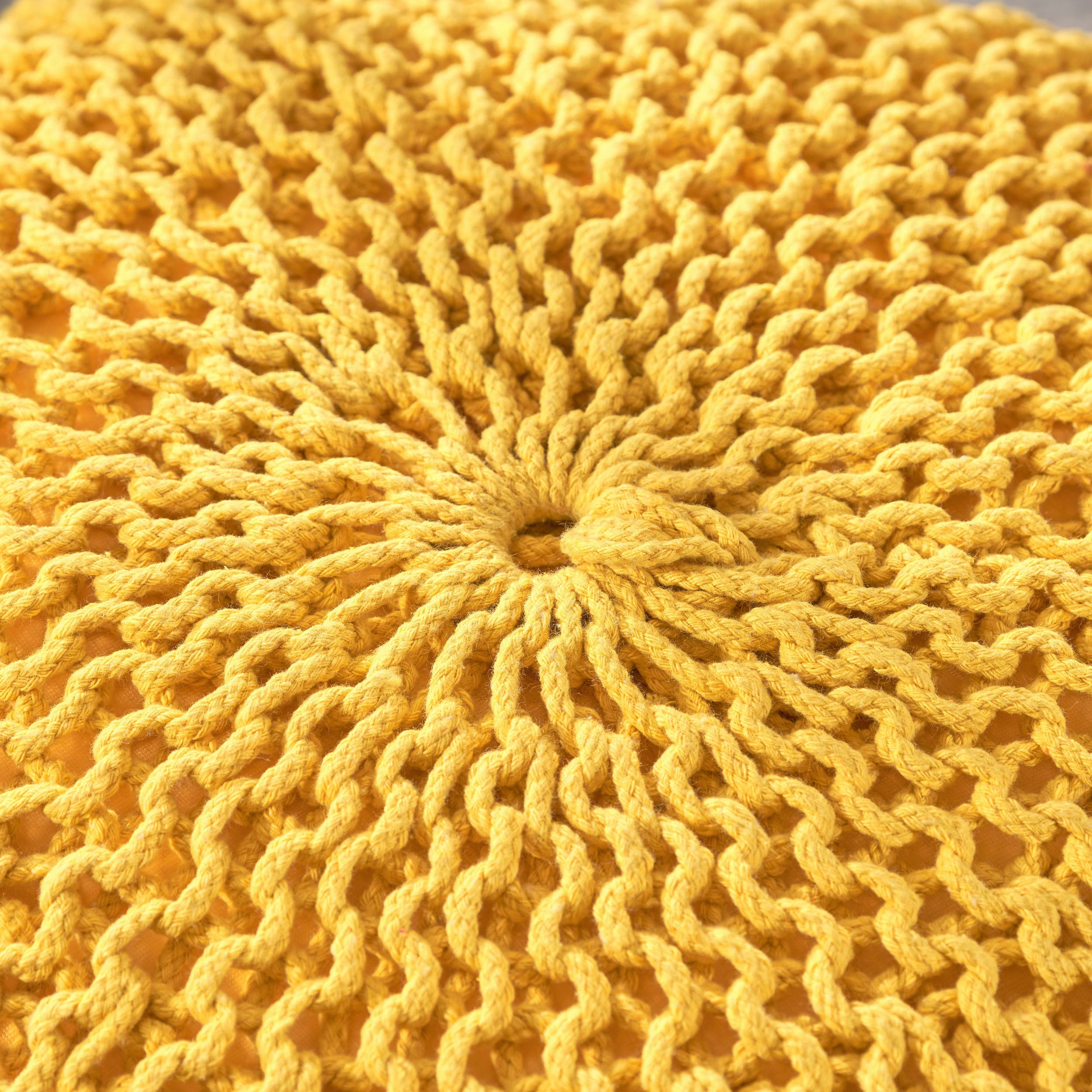Cotton Knitted Pouf - Yellow